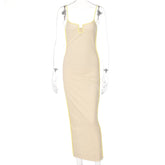Bright Line Decoration Slip Backless U Neck Skinny Maxi Dress Bodycon Y2K Streetwear Outfits